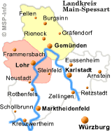 Landkreis Main-Spessart. Das regionale Gebiet ist farblich markiert.