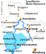 Landkreis Main-Spessart. Das Regionale Gebiet ist farblich markiert.