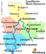 Landkreis Main-Spessart. Das Regionale Gebiet ist farblich markiert.