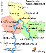 Landkreis Main-Spessart. Das Regionale Gebiet ist farblich markiert