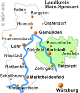 Landkreis Main-Spessart. Das Regionale Gebiet ist farblich markiert